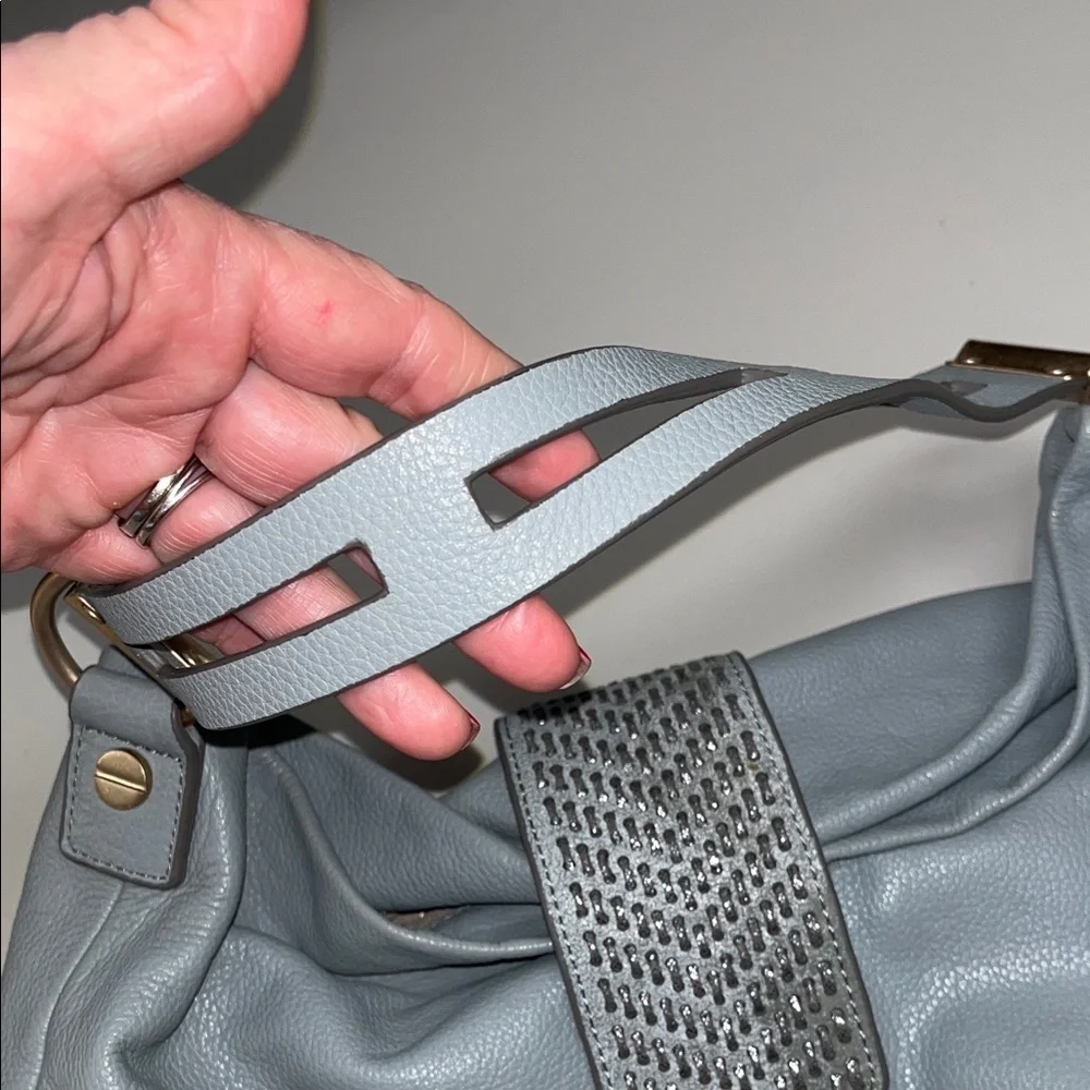 Foley + Corinna Baby Blue / Gray Faux Leather Shoulder Bag